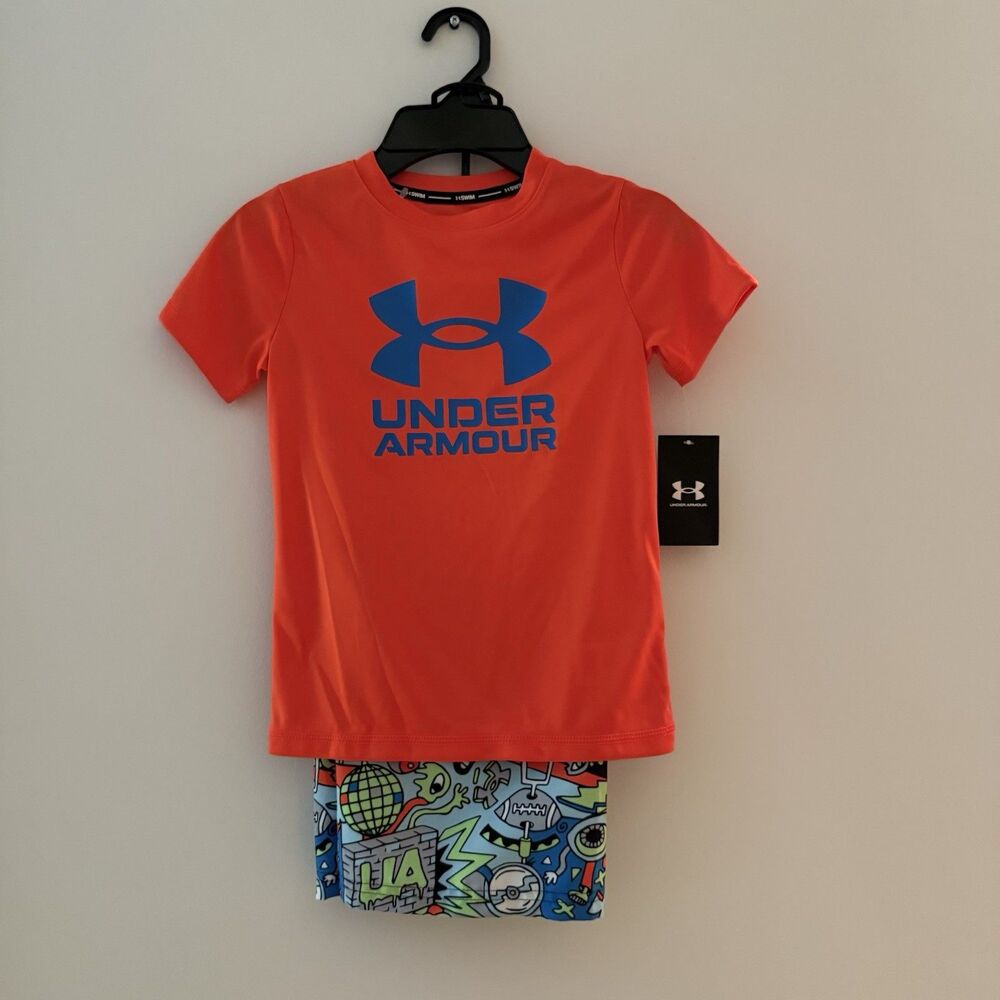 Under Armour Boys Orange Sea Life Swim Set Trunks Size 6 NEW